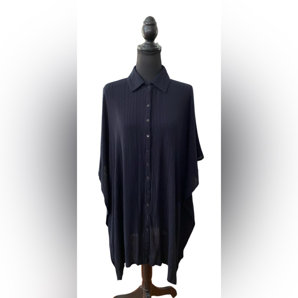 Boston Proper: Black Long Tunic Button Down Dolman Sleeve Shirt
